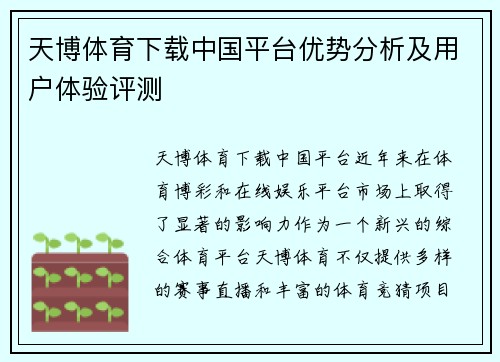 天博体育下载中国平台优势分析及用户体验评测